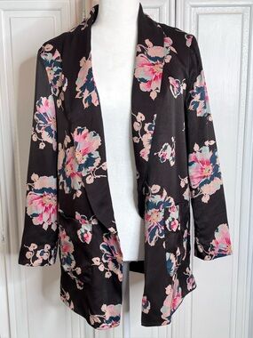 🌸 Anthropologie Open-Front Dark Floral Satin Blazer / Jacket 🌸 Size XS